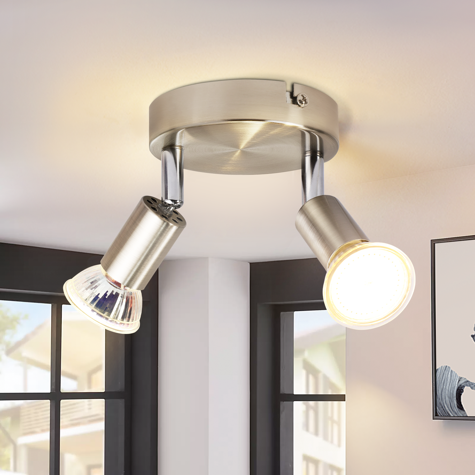 哑白/哑黑/沙镍色二头/三头圆盘GU10射灯