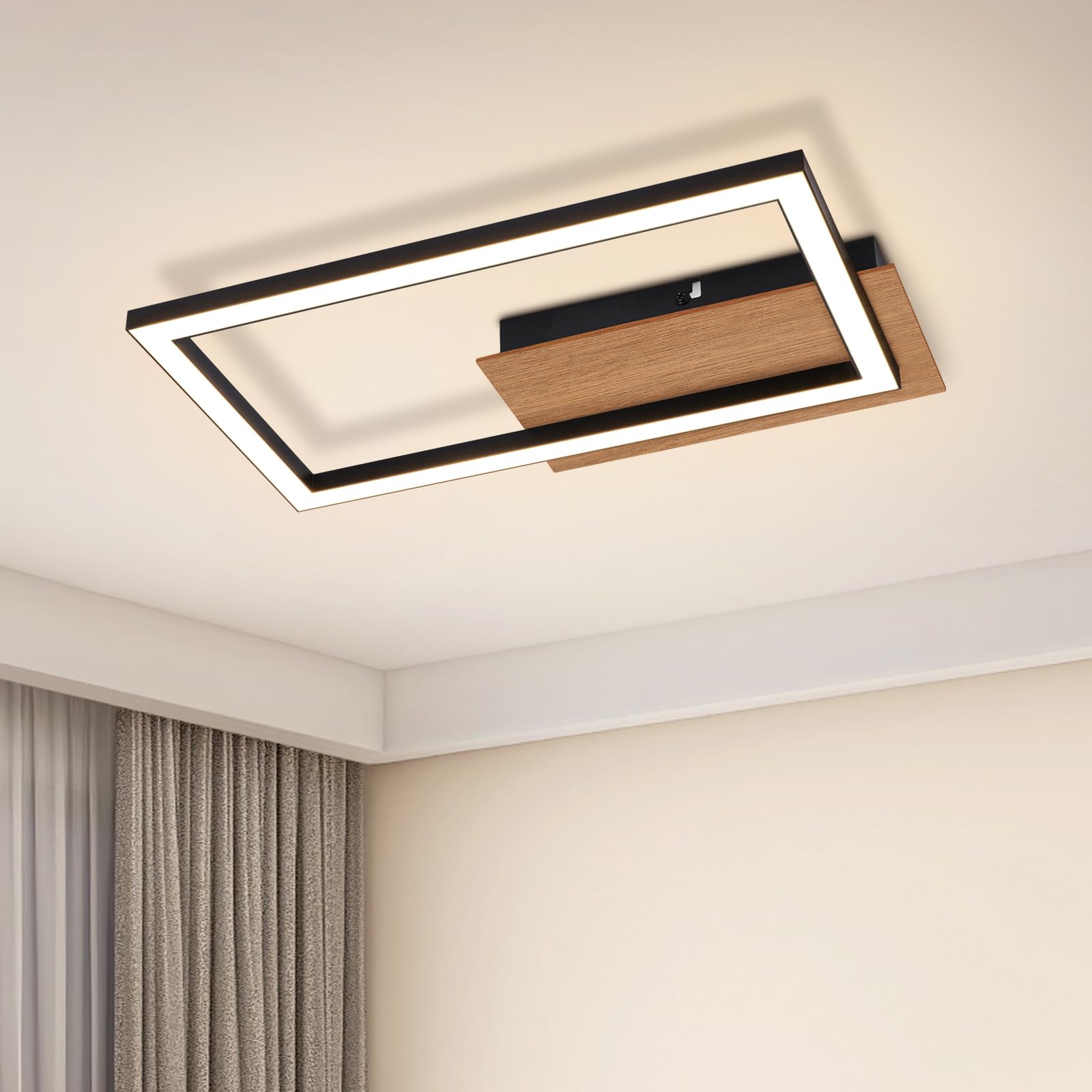 单头长方框木纹吸顶灯