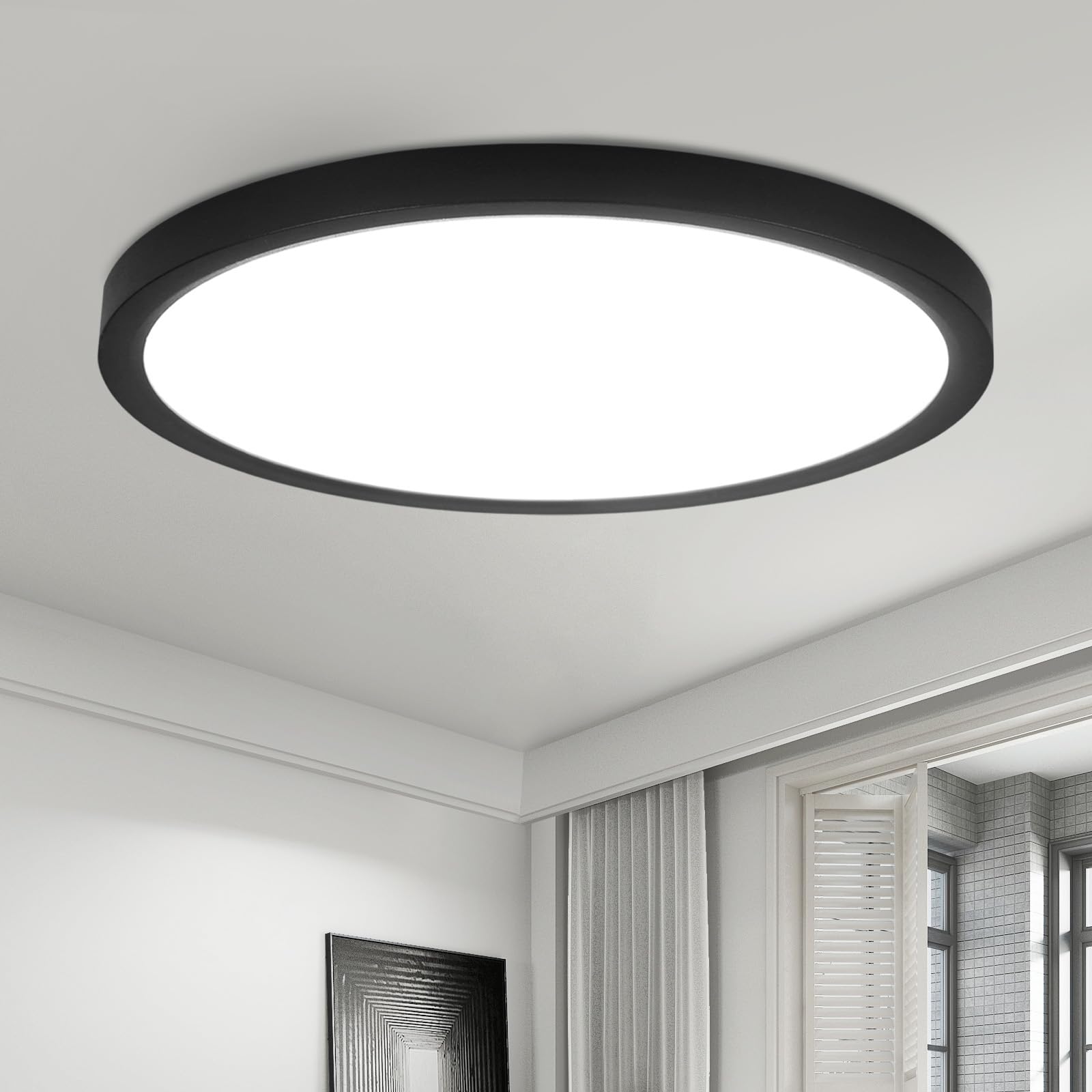 Ceiling lamp LED ceiling light bathroom - Ø30cm bathroom lamp flat bedroom lamp black kitchen lamp round bedroom ceiling lighting 24W hallway lamp cold white bathroom lamp for kitchen hallway bathroom
