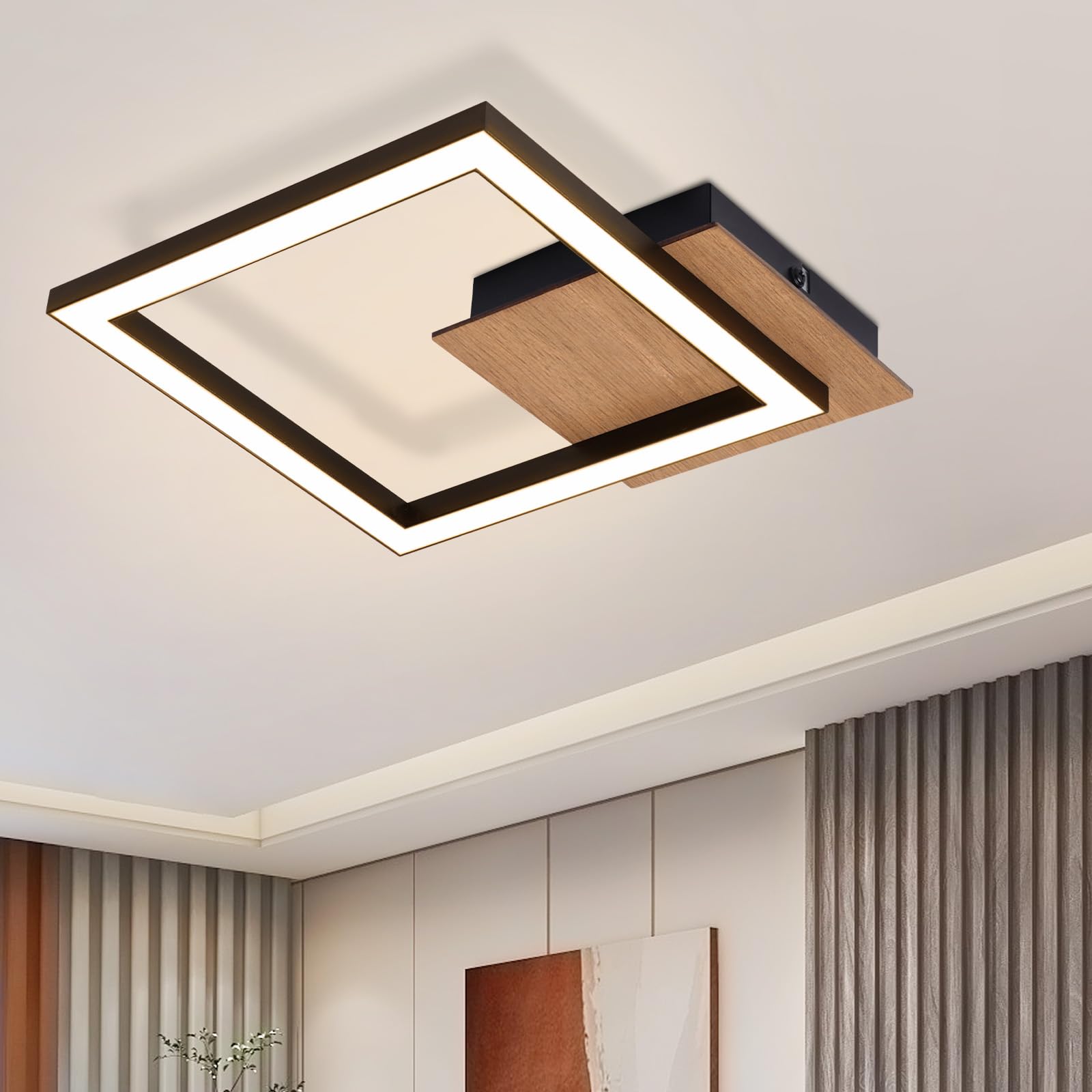 单头小方框木纹吸顶灯