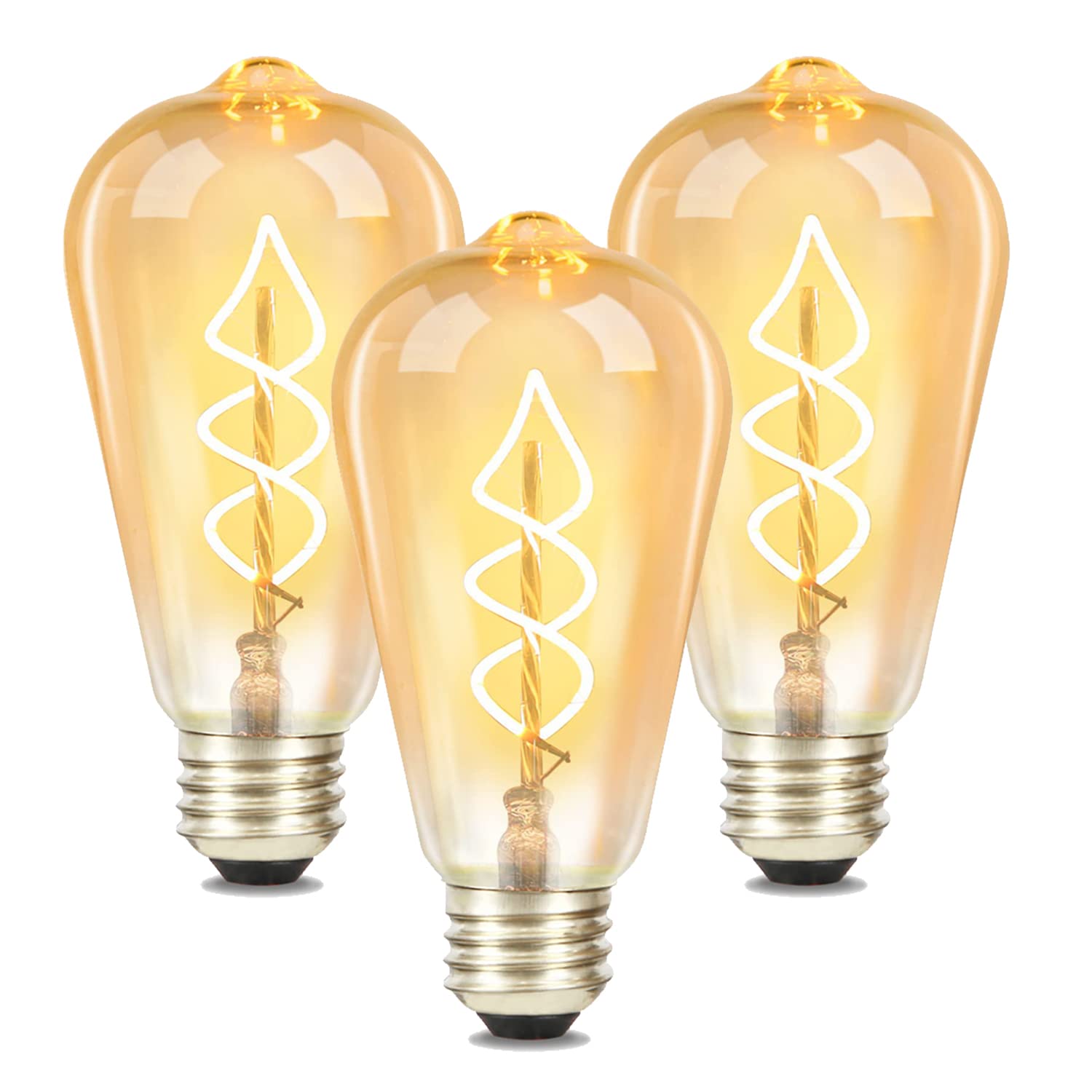 1x/3x E27 LED Vintage Edison Bulb - Retro Decorative 4W ST64 Spiral Filament Lamp 2200K Warm White Antique Glass Bulb for Homes, Cafes, Bars, Restaurants