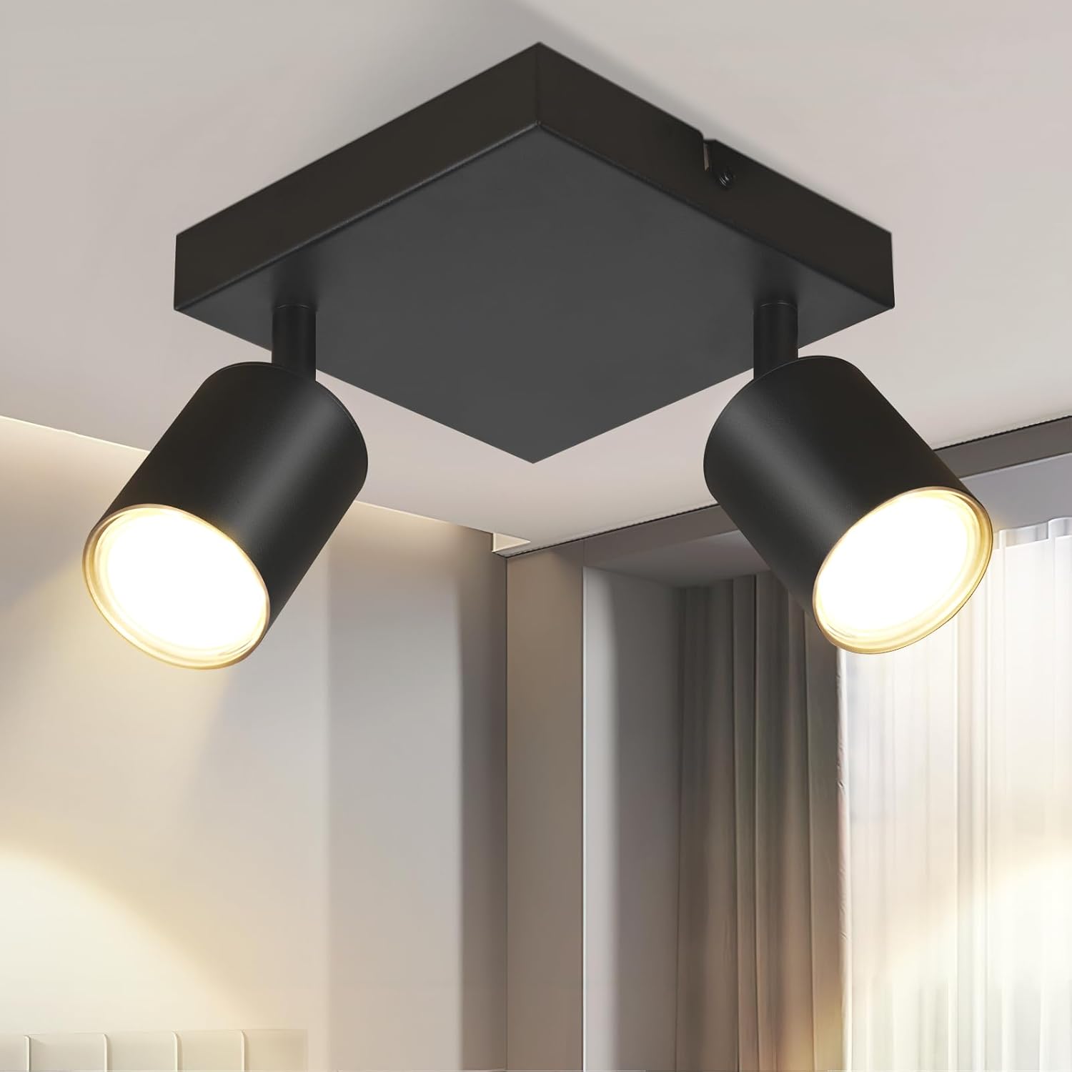 White/White 2/4/6-Light Ceiling Spotlight - GU10 Modern Square Adjustable Metal Ceiling Lamp 330° Swivel Hall/Kitchen Ceiling Light (No Bulbs Included)