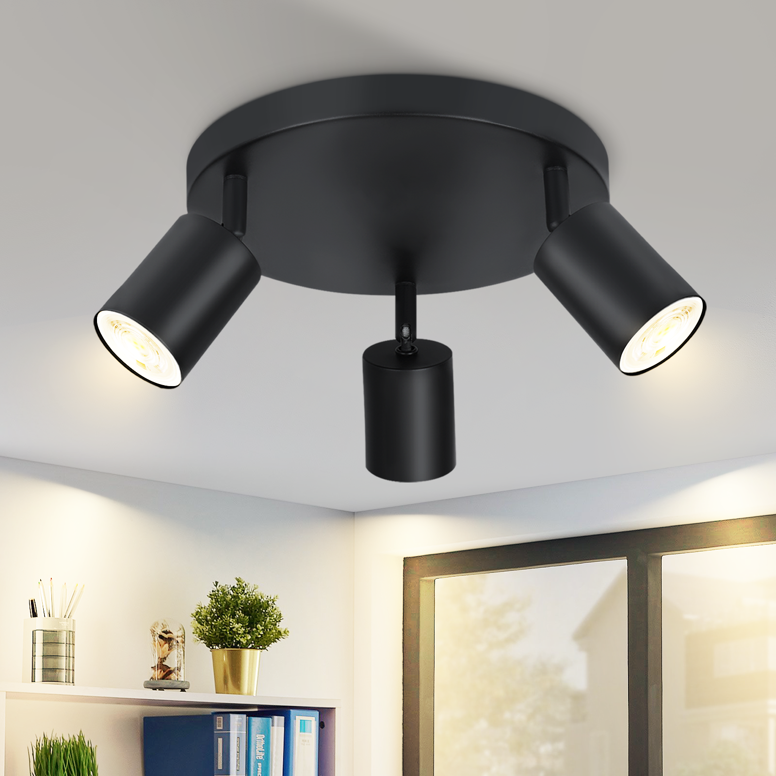 White/Black LED Ceiling Light : GU10 1/3/5/6-Headed Modern 330° Adjustable Industrial Ceiling Spots for Living Room Bedroom Kitchen (No Bulb)