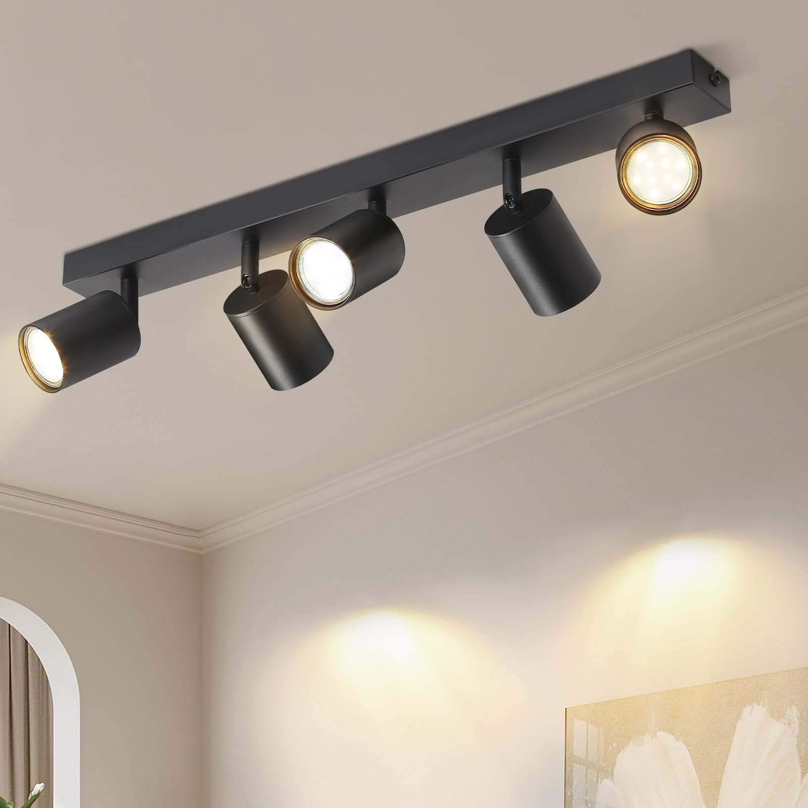 White/Black LED Ceiling Light : GU10 1/3/5/6-Headed Modern 330° Adjustable Industrial Ceiling Spots for Living Room Bedroom Kitchen (No Bulb)