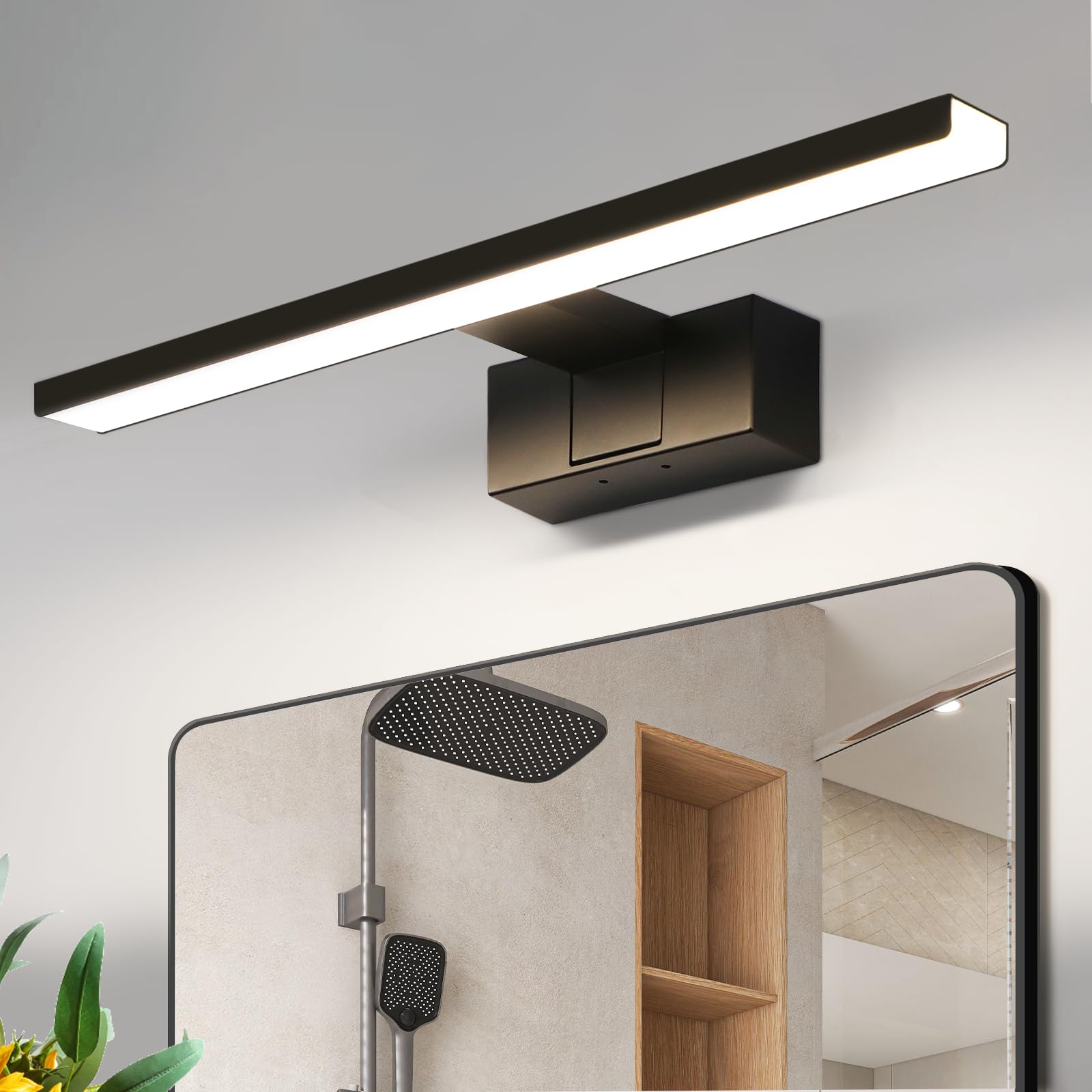 Mirror Light LED Bathroom Mirror Light - 40cm Bathroom Black Wall Light Waterproof IP44 Modern Neutral White 4000K White Wall Light for Basement, Kitchen, Vanity