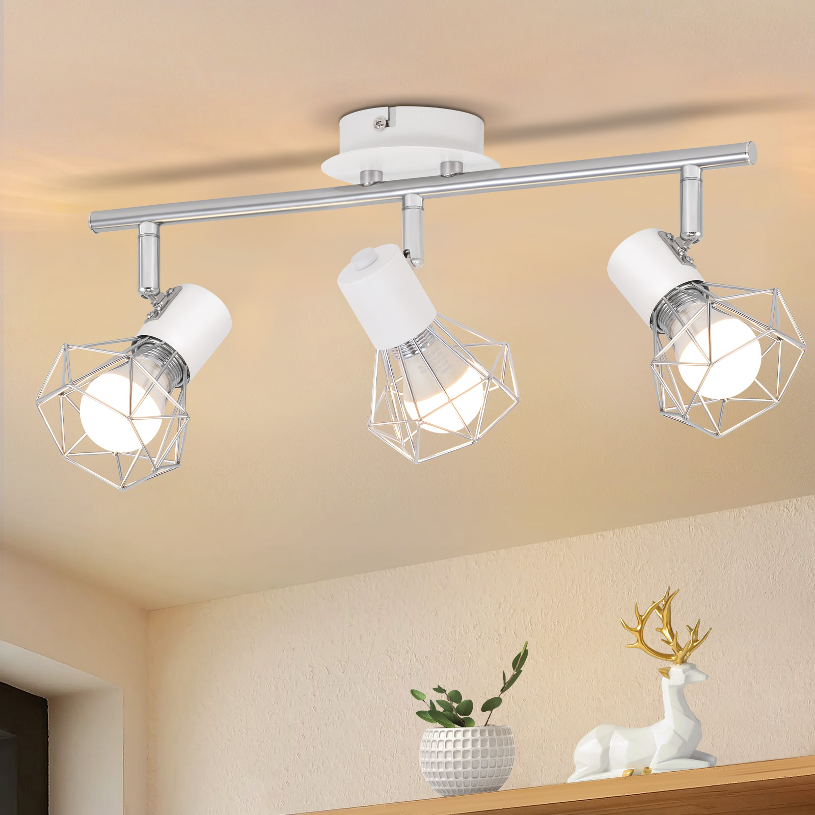 白色钻石铁网射灯3头直盘