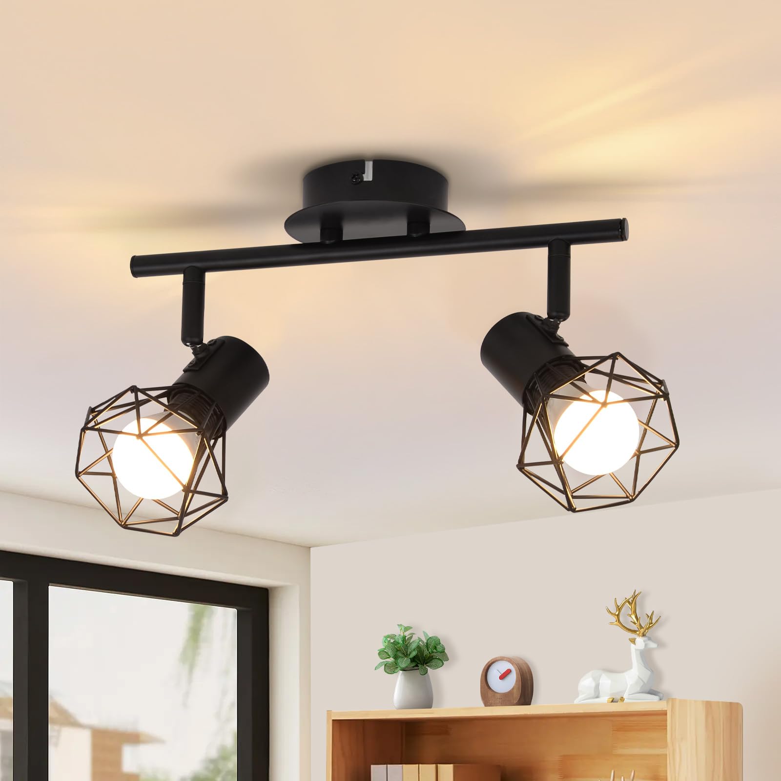 2-Light Vintage Industrial Ceiling Spotlight - White/Black Dencken Light E14 Adjustable 350° Retro Ceiling Lamp for Hallway Living Room Bedroom Kitchen Dining Room