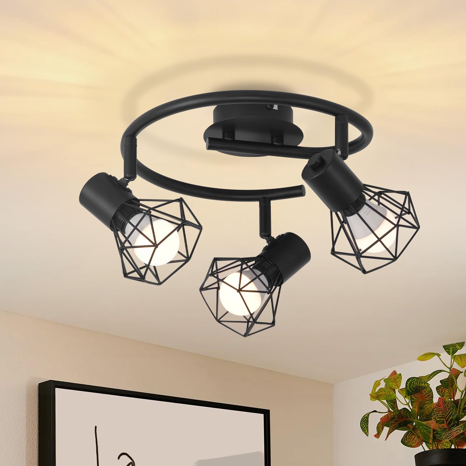 白/黑色钻石铁网射灯3头圆盘