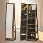 DAY Jewelry Cabinet with Mirror, Dressing Table, Standing Mirror, Full - length Mirror, Vanity Mirror. It can rotate 360°, is lockable and comes with a key. There is a large - capacity jewelry storage box suitable for necklaces, earrings, bracelets, watches and rings.