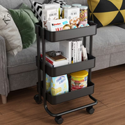 3 层多功能金属带轮厨房储物推车，带手柄及可锁定轮子，家居厨房收纳、卧室收纳、浴室收纳，多场景应用，黑色白色