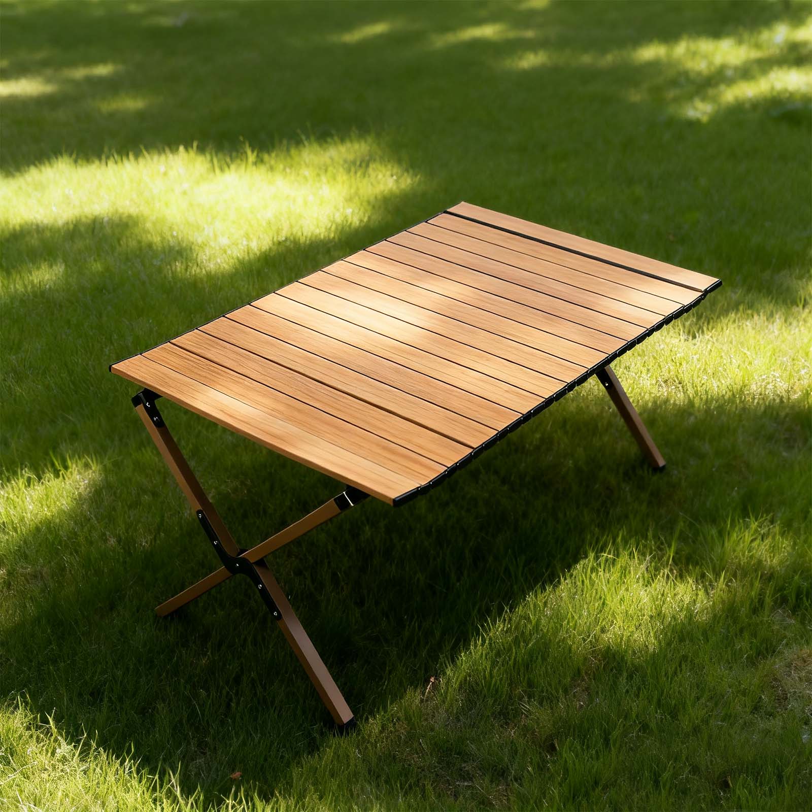 带收纳袋的可折叠露营桌，采用稳固三角支撑，承重能力强 ，易安装的便携式户外桌，适用于露营、露台、海滩及后院聚会