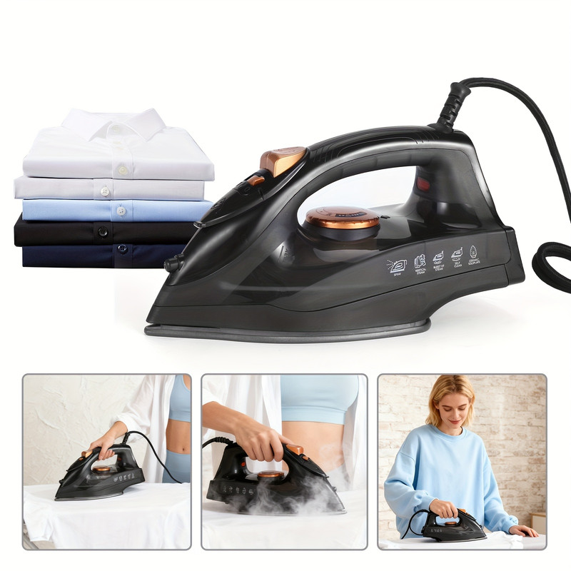 专业蒸汽熨斗，手持式家用，高压蒸汽，人体工学手柄，增强安全功能，织物焕新，衣物护理，适用于大学宿舍熨衣、家居必备及旅行使用，宿舍必备