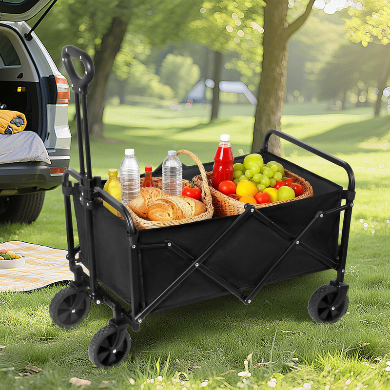 便携式5英寸户外推车黑色 - 露营、购物、园艺、储物、运输的轻便折叠设计