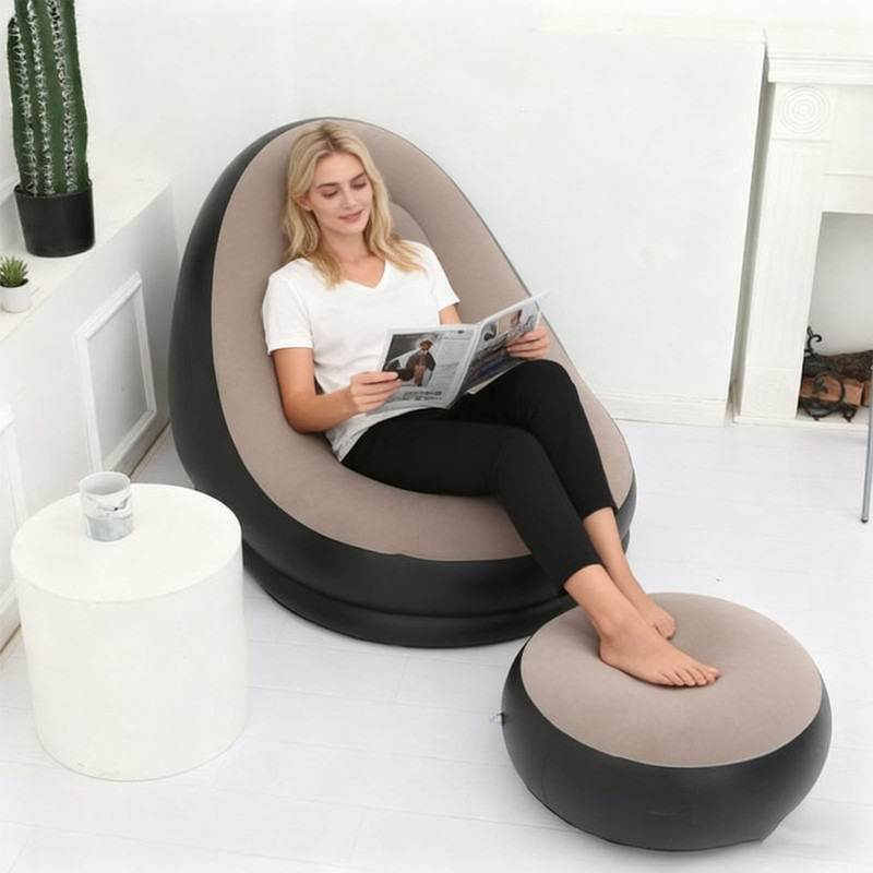 懒人沙发黑灰色 - 客厅、卧室阅读、小憩、放松用柔软舒适的地垫椅