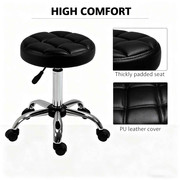 一款带可调节高度的圆形美容凳，配有坚固金属底座，专为专业水疗中心和理发店设计，适用于美容沙龙、酒吧、卧室及客厅等多种场景，灵活适配各类环境。