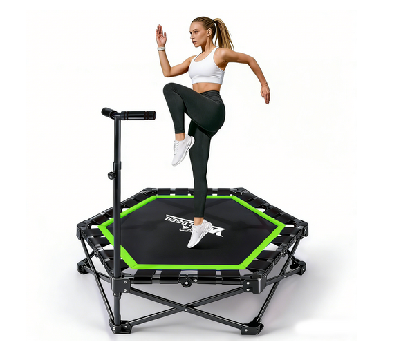 可折叠蹦床，3 档可调节扶手，承重 150 公斤，更稳固、更静音