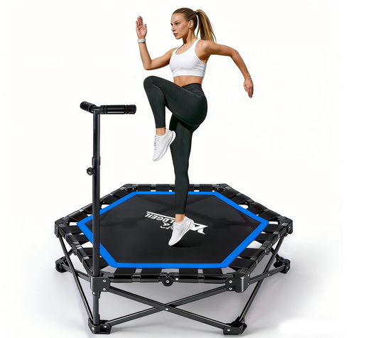 可折叠蹦床，3 档可调节扶手，承重 150 公斤，更稳固、更静音