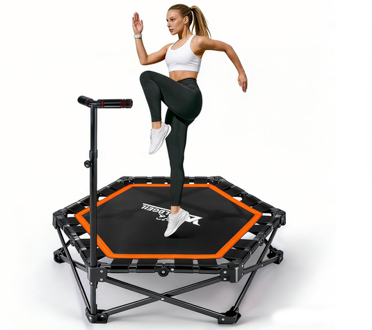 可折叠蹦床，3 档可调节扶手，承重 150 公斤，更稳固、更静音