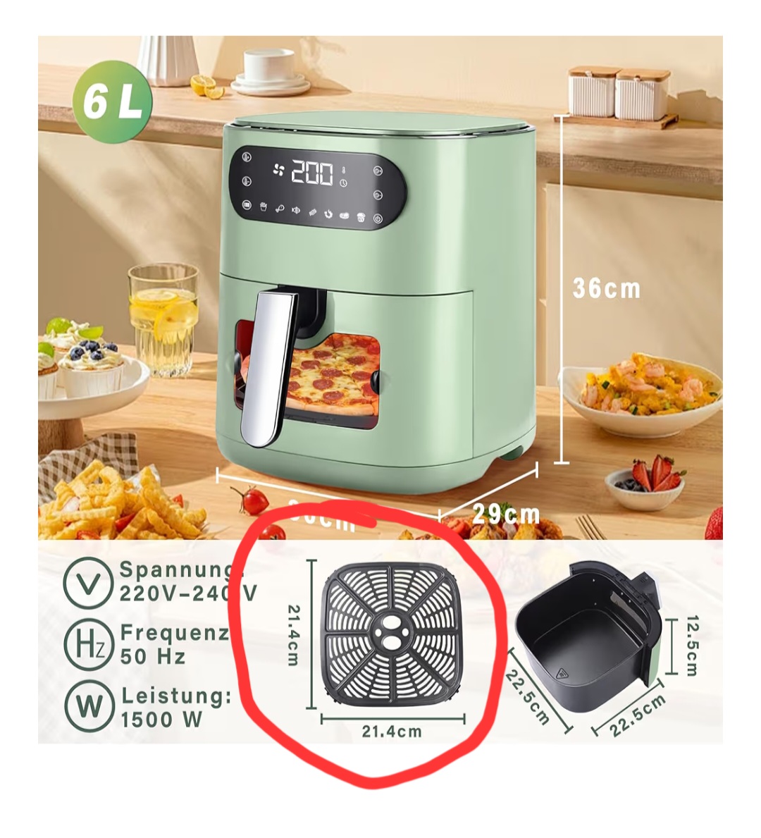 Citybee Airfryer 热风炸锅 6L 透明视窗 - 7 种烹饪程序 11 种功能 静音热风炸锅 - 易于清洁，带计时器和触摸屏 10 张烘焙纸，适合家庭厨房使用