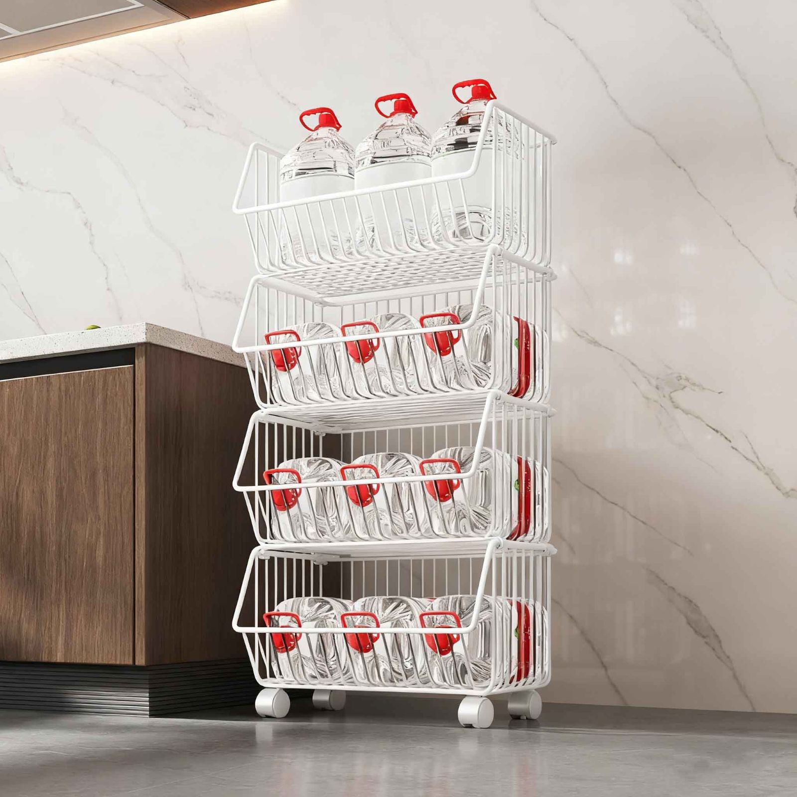 4-Layer Stackable Storage Rack with Wheels | Multifunctional Trolley Shelf, Ideal for Organizing and Saving Space in Kitchens, Living Rooms, and Bathrooms, Practical Rack,
