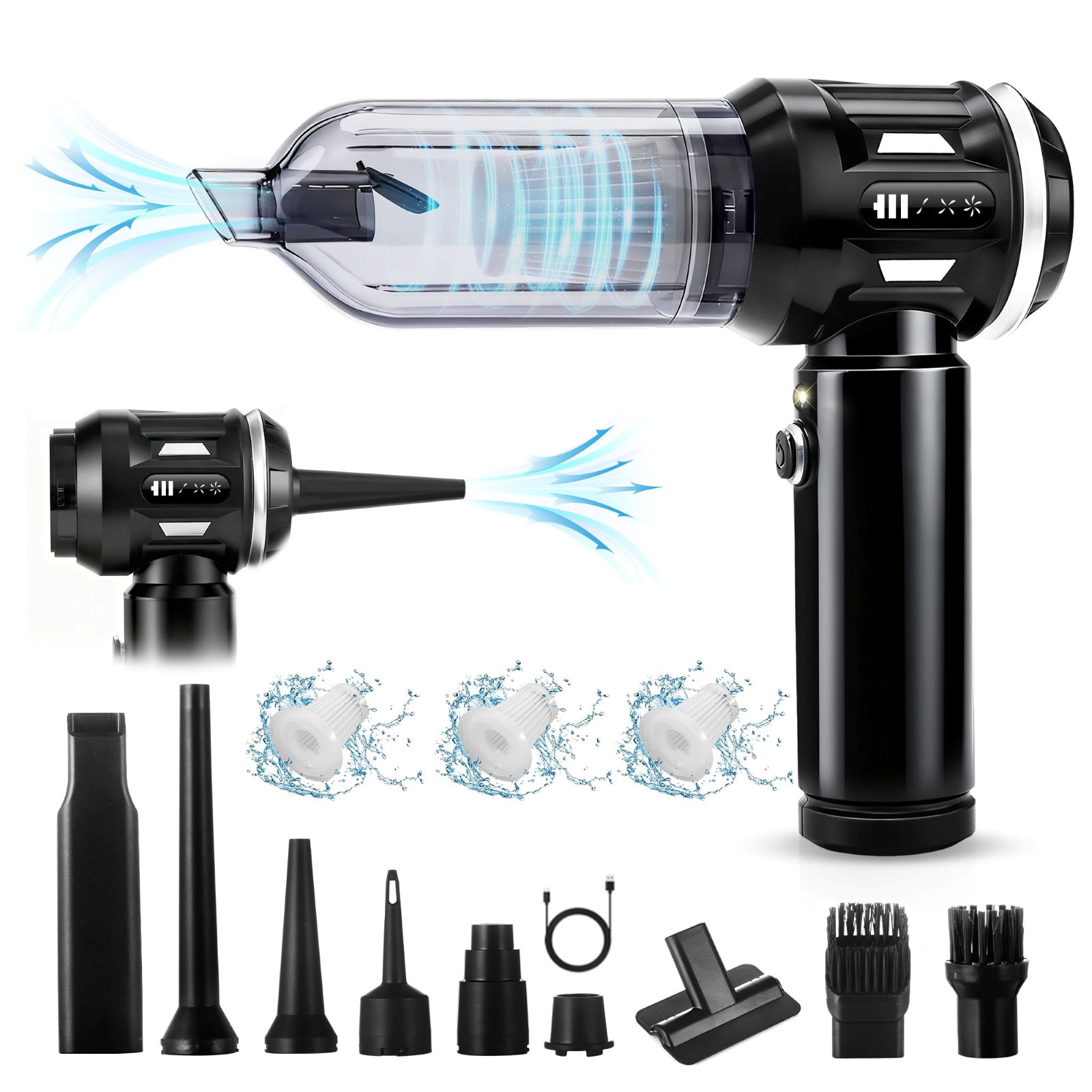 Portable wireless vacuum cleaner, high-power mini vacuum, multi-functional, suitable for cars, homes, offices, and camping, as well as for cleaning dust from computer keyboards and laptops.