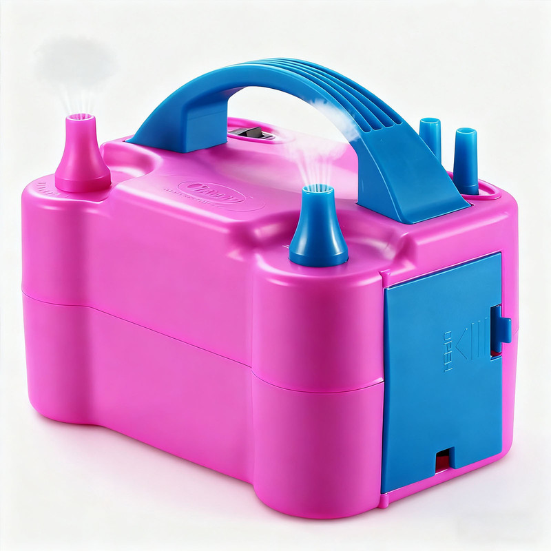 Electric balloon inflator pump, dual nozzles, suitable for parties, weddings, birthdays, compact design, ideal for home, events, decorations, celebration tool, portable device, durable construction, event planning.