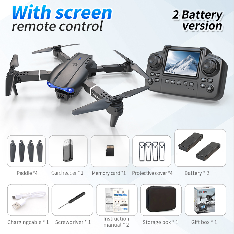 E99 Screen-controlled Dual-camera Dual-Electric Unmanned Aerial Vehicle, Foldable, 360 ° flip, 1080p HD high-definition camera, one-click Control of lifting, smooth flight, perfect indoor and outdoor holiday gifts, cheap and affordable, suitable for beginners and children
