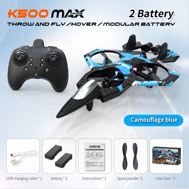 K500 14 + 遥控战斗机 360° 翻滚 2.4G 对频 一键起降特技飞行器，三档调速气压定高 儿童电动特技飞行玩具