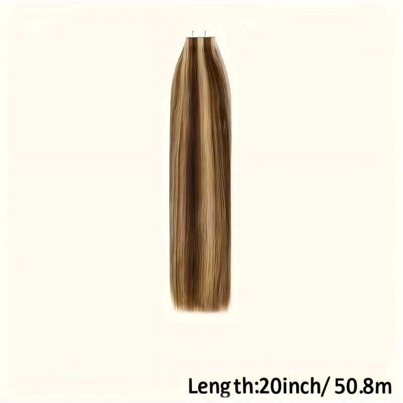 20pcs Remy Human Hair Tape-In Extensions, 100% Virgin Remy Hair, Seamless Straight, 4P27# Brown Blonde/Pale Beige Blonde, 16-26 Inch Length Options, Professional Styling for Women