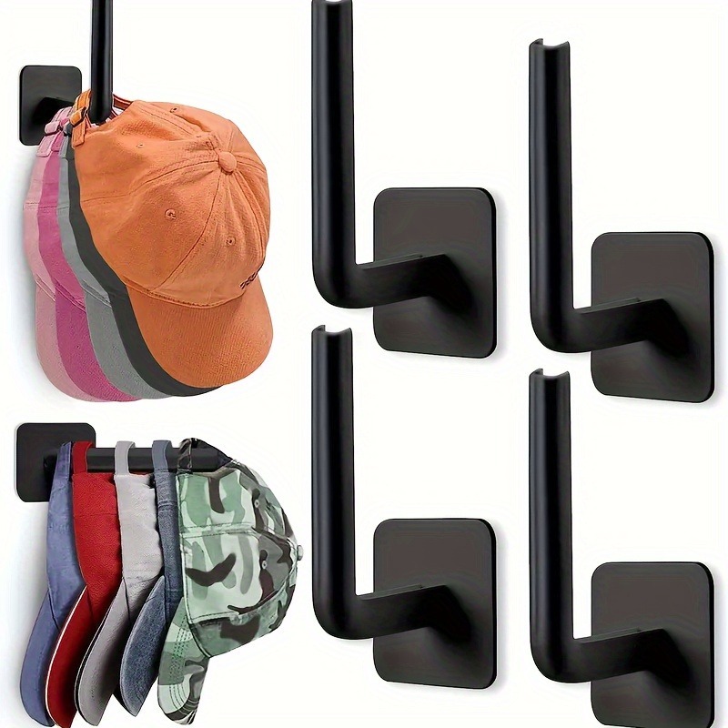 4-Pack No-Drill Adhesive Hat Hooks, 8LB Heavy Duty Sticky Hooks, Small Invisible Wall Hooks for Bathroom/Kitchen Organization (White/Black/Grey)