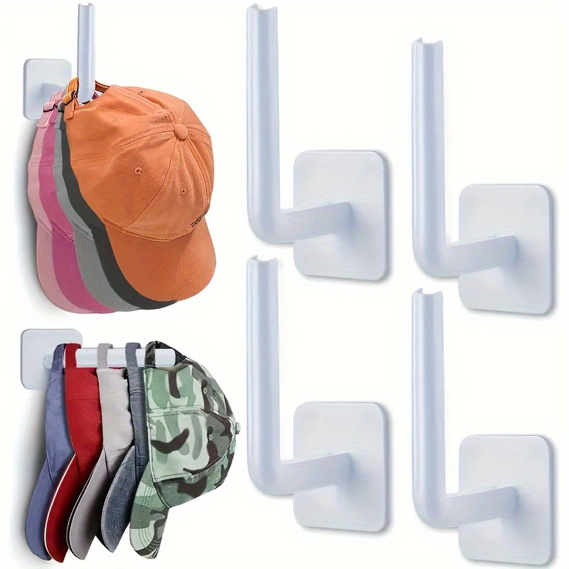 4-Pack No-Drill Adhesive Hat Hooks, 8LB Heavy Duty Sticky Hooks, Small Invisible Wall Hooks for Bathroom/Kitchen Organization (White/Black/Grey)