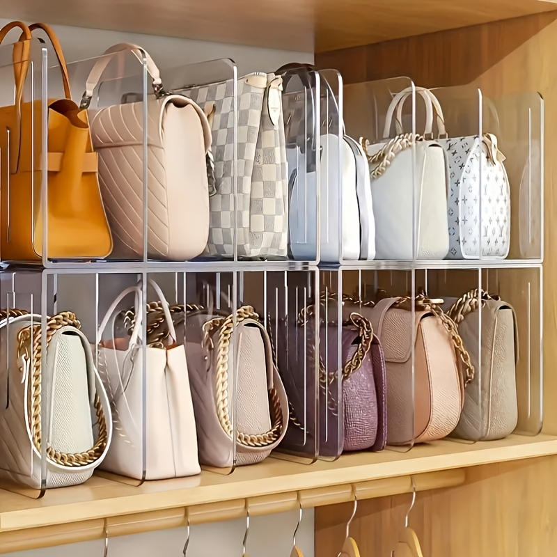 4-Compartment Clear Acrylic Purse Organizer, Closet Handbag Divider Shelf, Luxury Bag Storage Rack