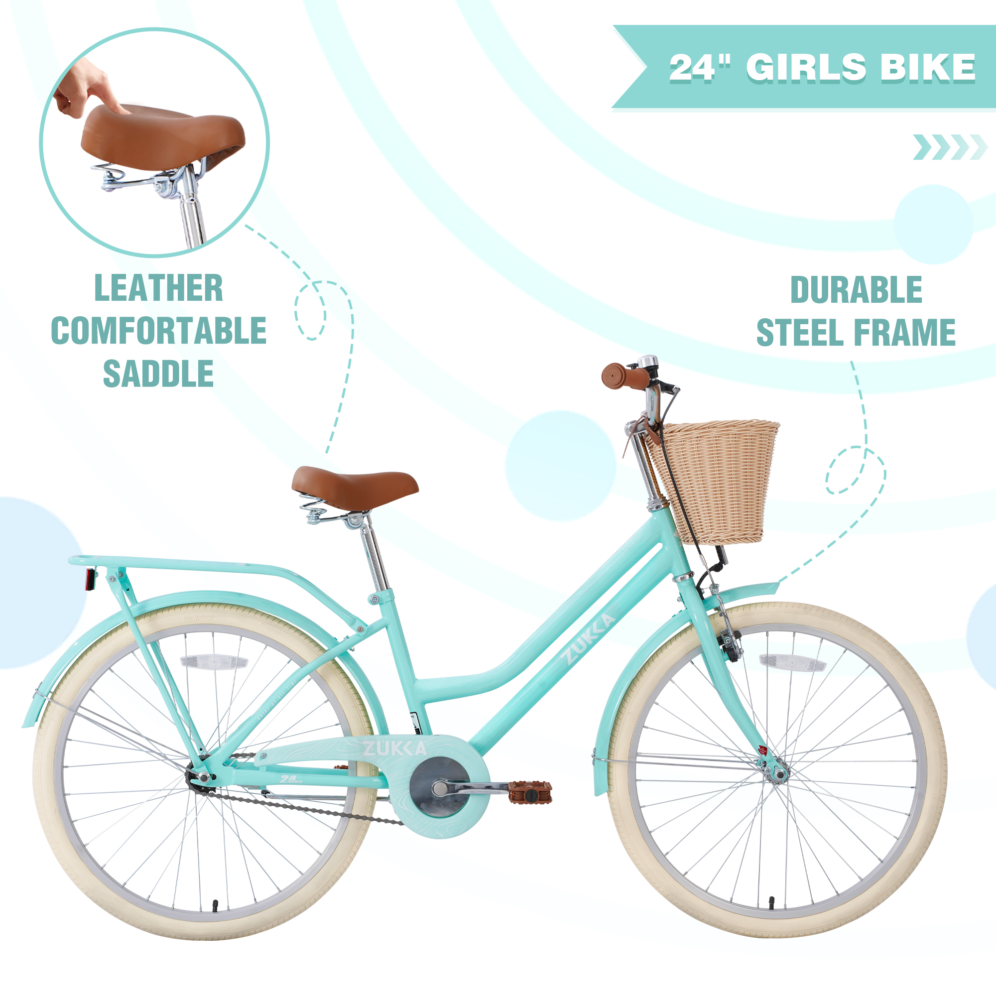Steel Frame,Multiple Colors, for 10+Years Old Girls Bike,24 inch wheel 