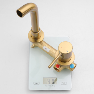 Wall Mount Faucet for Bathroom Sink or Bathtub, Single Handle 2 Holes Brass Rough-in Valve Included, Brushed Gold