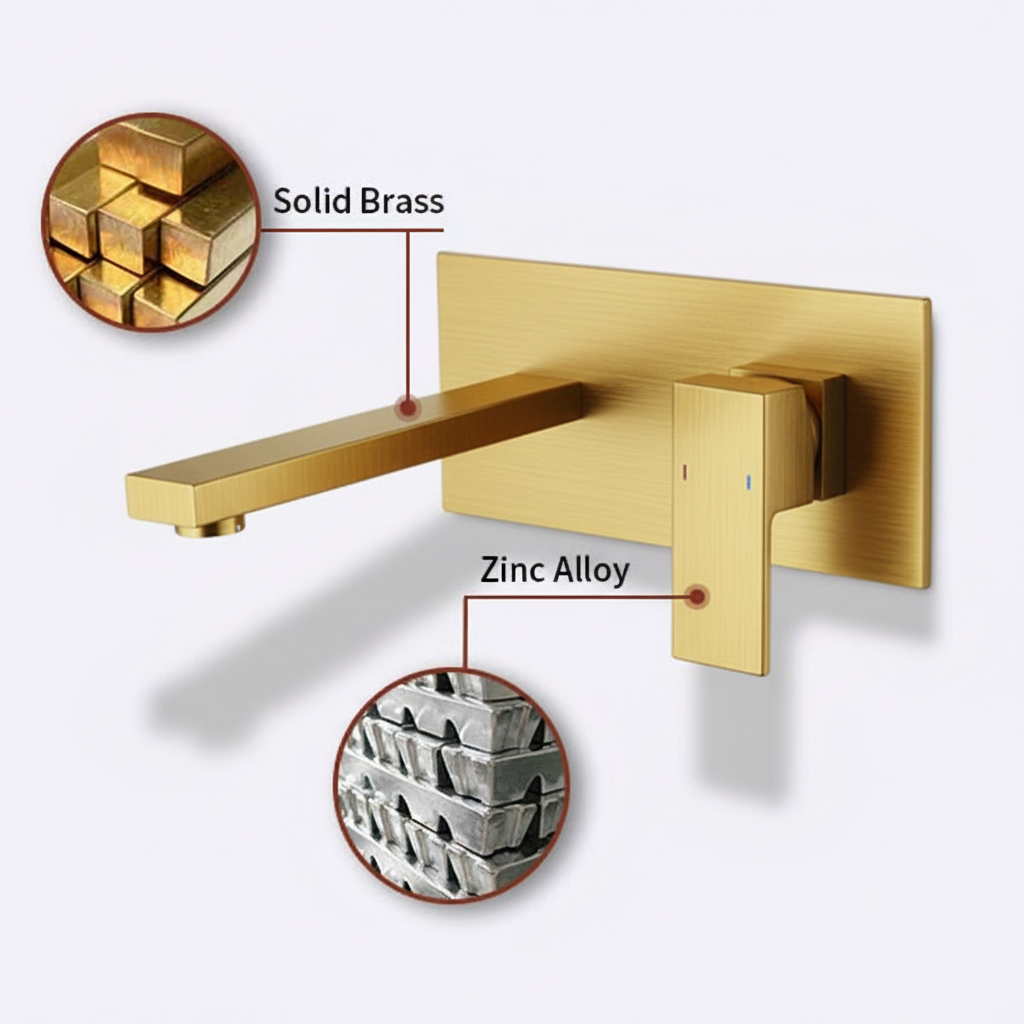 Wall Mount Faucet for Bathroom Sink or Bathtub, Single Handle2 Holes Brass Rough-in Valve Included, Brushed Gold