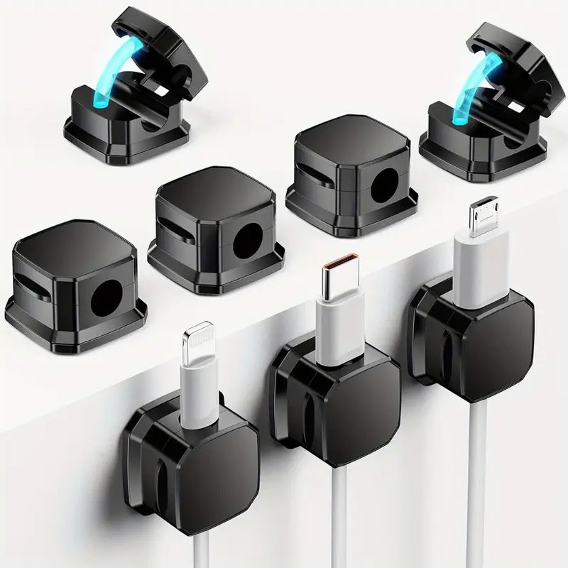 6-Pack Magnetic Cable Organizer, No-Drill Under-Desk Cord Clips, Cable Management System for Home Office & Car (Black & White)