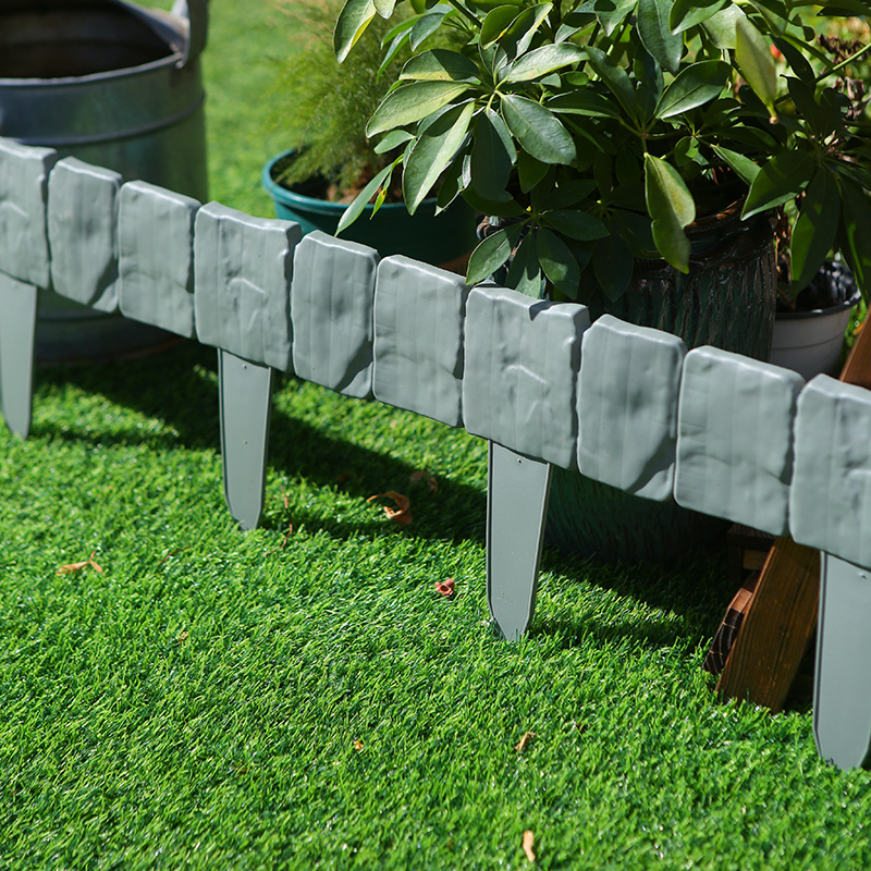 Stone-Textured Plastic Interlocking Garden Fence, Decorative Edging for Lawn Yard, Landscape Border for Flower Beds