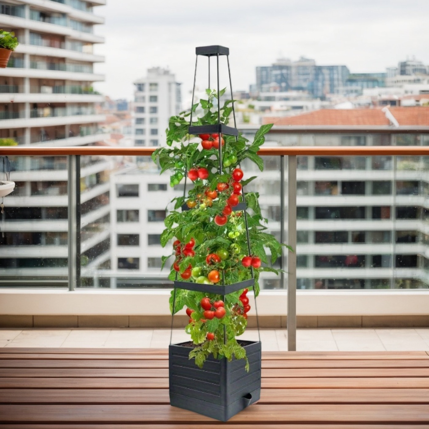 High-Yield Vegetable Planter Box Set with Trellis, Self-Watering Deep Root Garden Bed Kit, Ideal for Tomato, Pepper, Climbing Plants