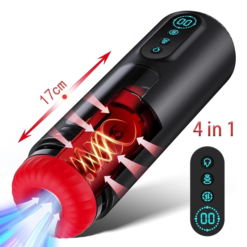 全自动男性自慰器男性性玩具阴茎泵，有9种吸吮、推搡和振动模式，加热