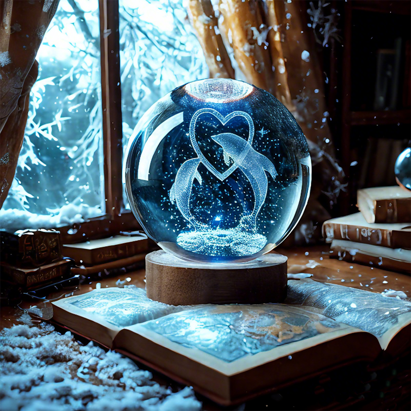 60 爱心海豚水晶球夜灯