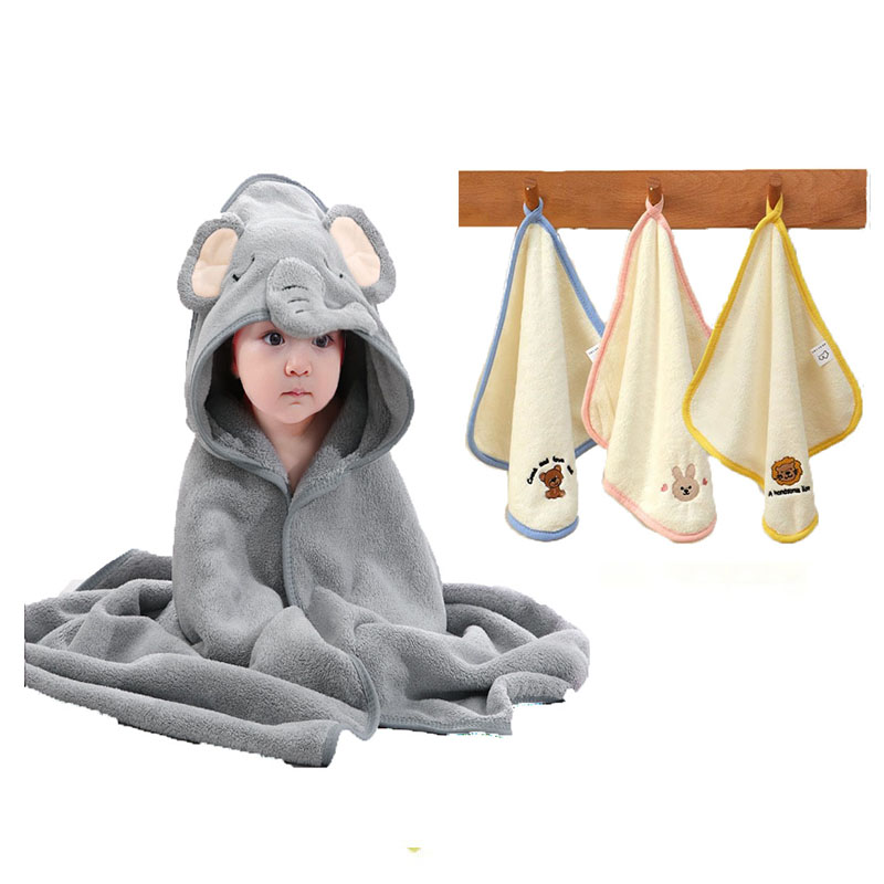 灰色大象婴儿浴巾套装