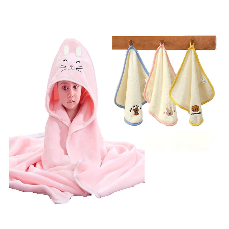 粉猫婴儿浴巾套装