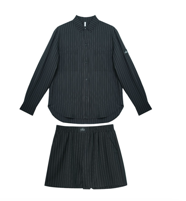 alo宁宁宁卓艺同款条纹韩式时尚衬衫套装