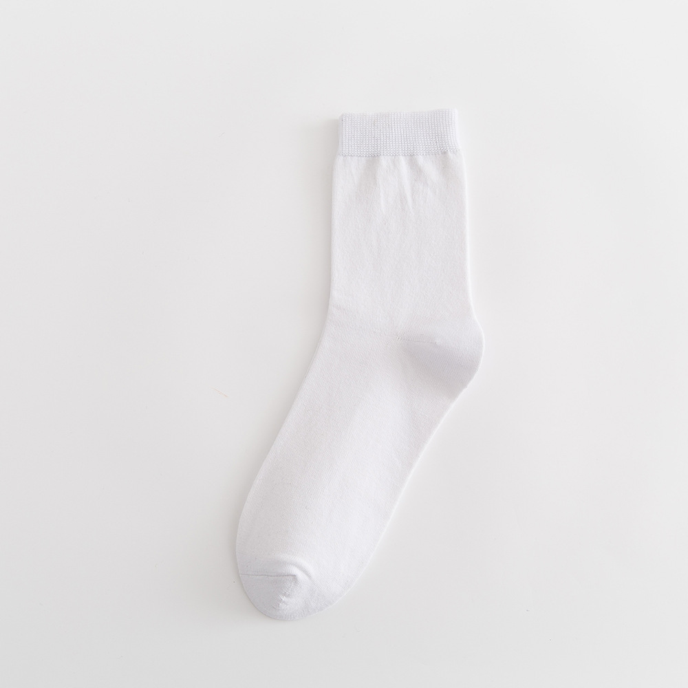 男士纯棉中筒袜吸汗防臭男士商务休闲纯色四季款黑白灰棉袜