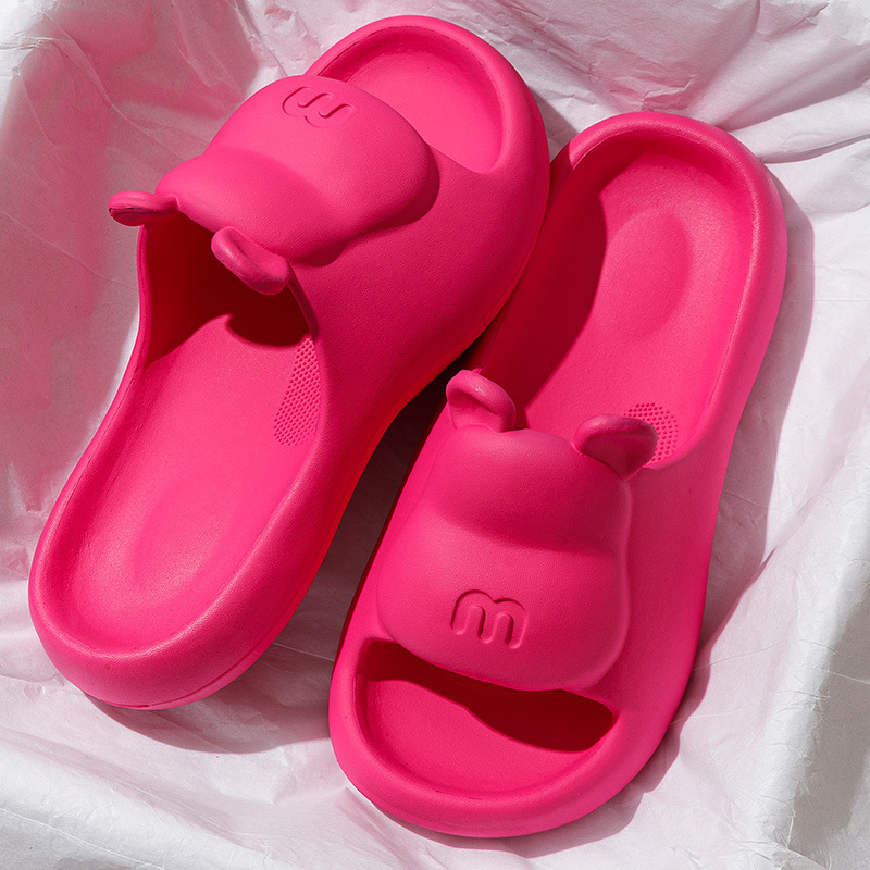 夏季新款踩屎感厚底凉拖鞋女外穿小熊居家浴室防滑拖鞋男室内软底