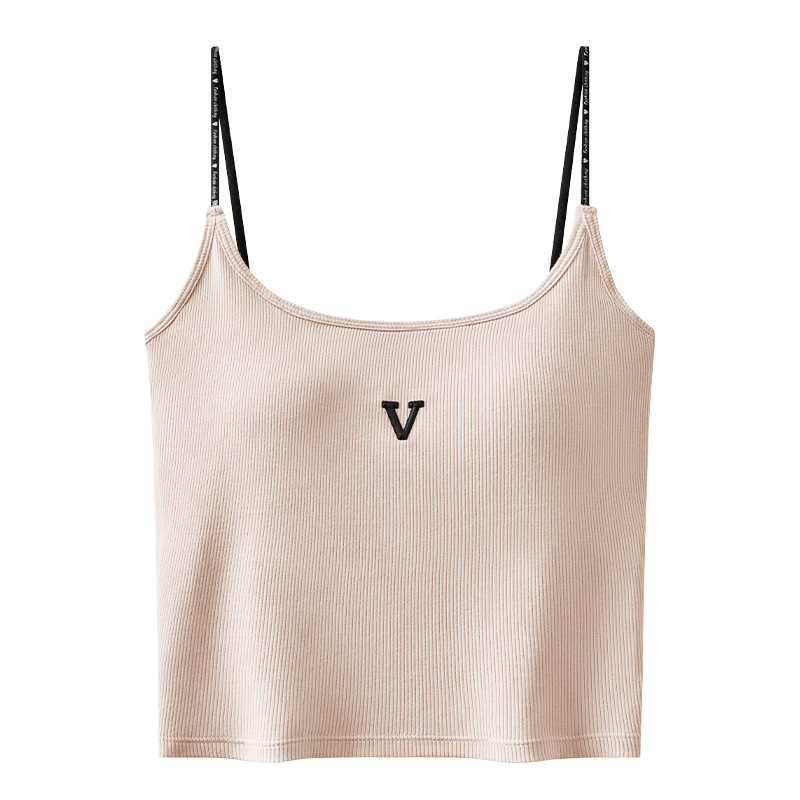 带胸垫吊带背心女内搭新款夏季字母性感美背免穿文胸一体打底上衣