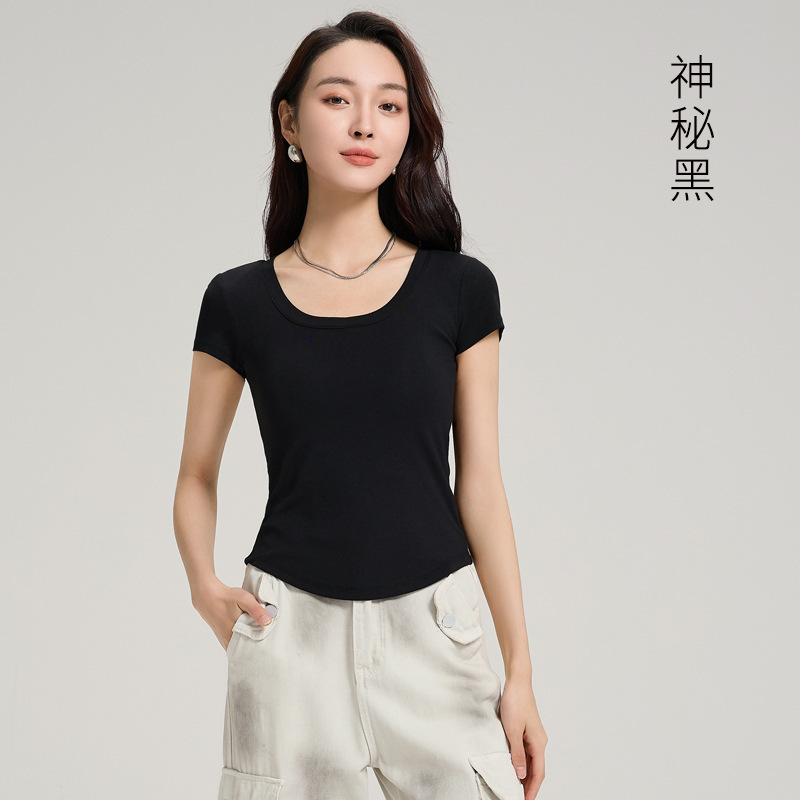 短袖T恤带胸垫女夏外穿薄款抗菌莫代尔棉免穿文胸正肩打底衫上衣