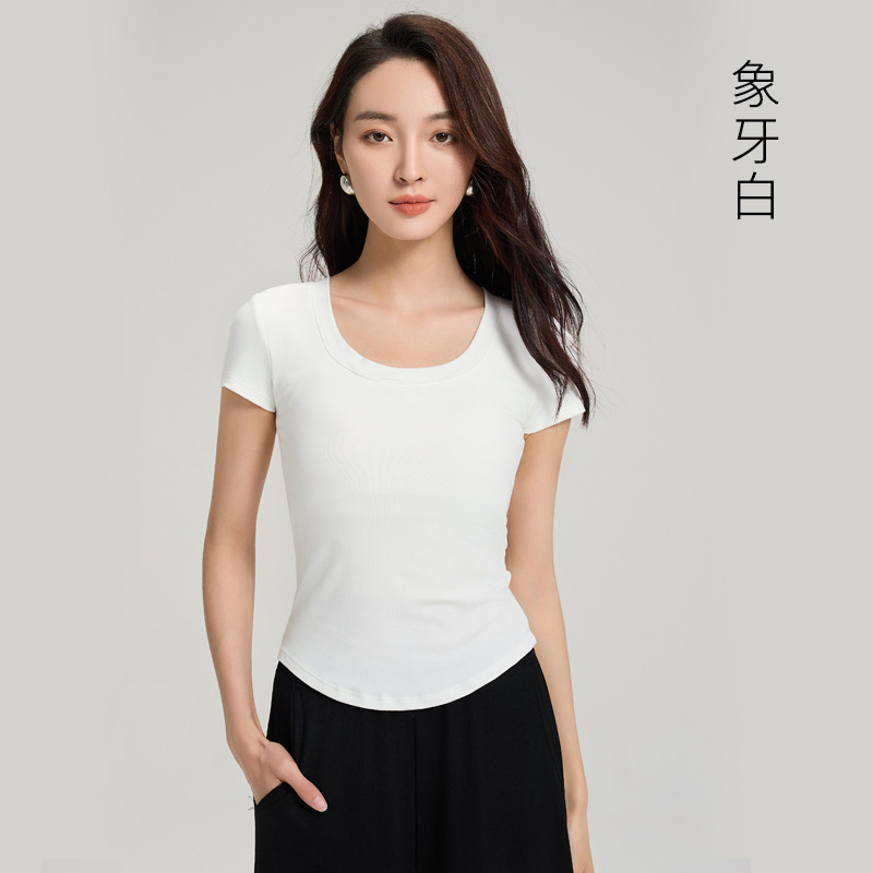 短袖T恤带胸垫女夏外穿薄款抗菌莫代尔棉免穿文胸正肩打底衫上衣