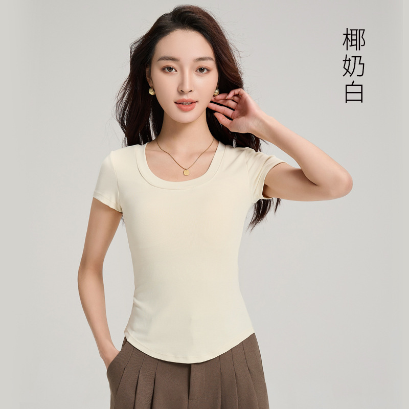 短袖T恤带胸垫女夏外穿薄款抗菌莫代尔棉免穿文胸正肩打底衫上衣