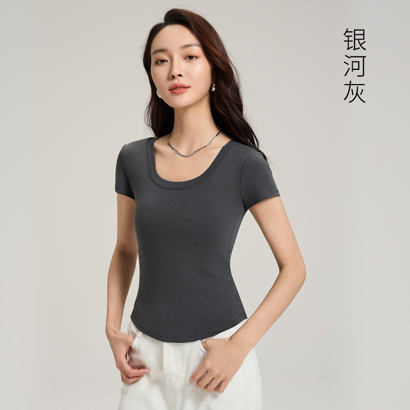 短袖T恤带胸垫女夏外穿薄款抗菌莫代尔棉免穿文胸正肩打底衫上衣